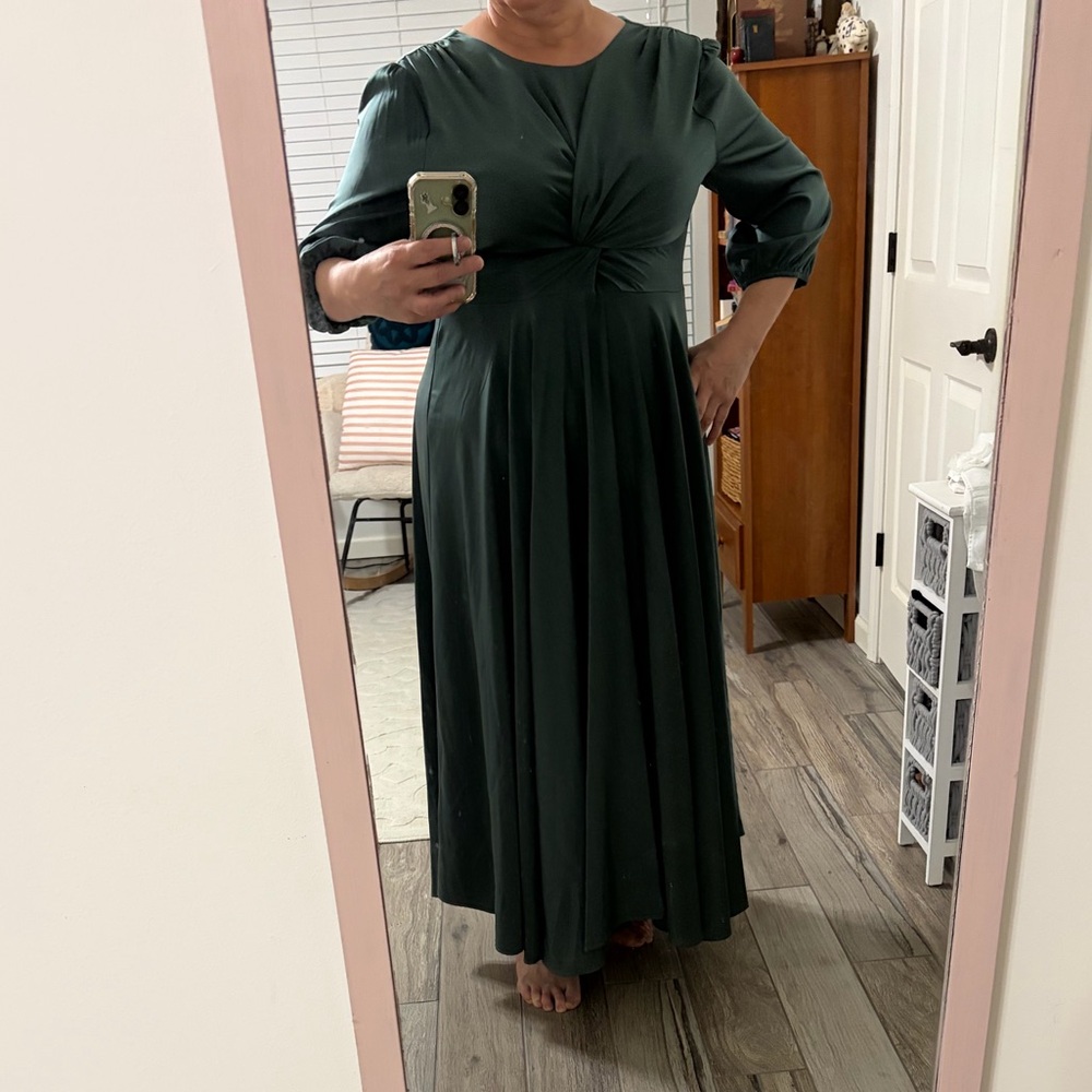 Dainty Jewells NWT, Teal Satin-Look 3/4 Sleeve Maxi Dress